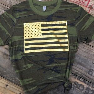 Camoflauge t shirt w/ Gold American Flag